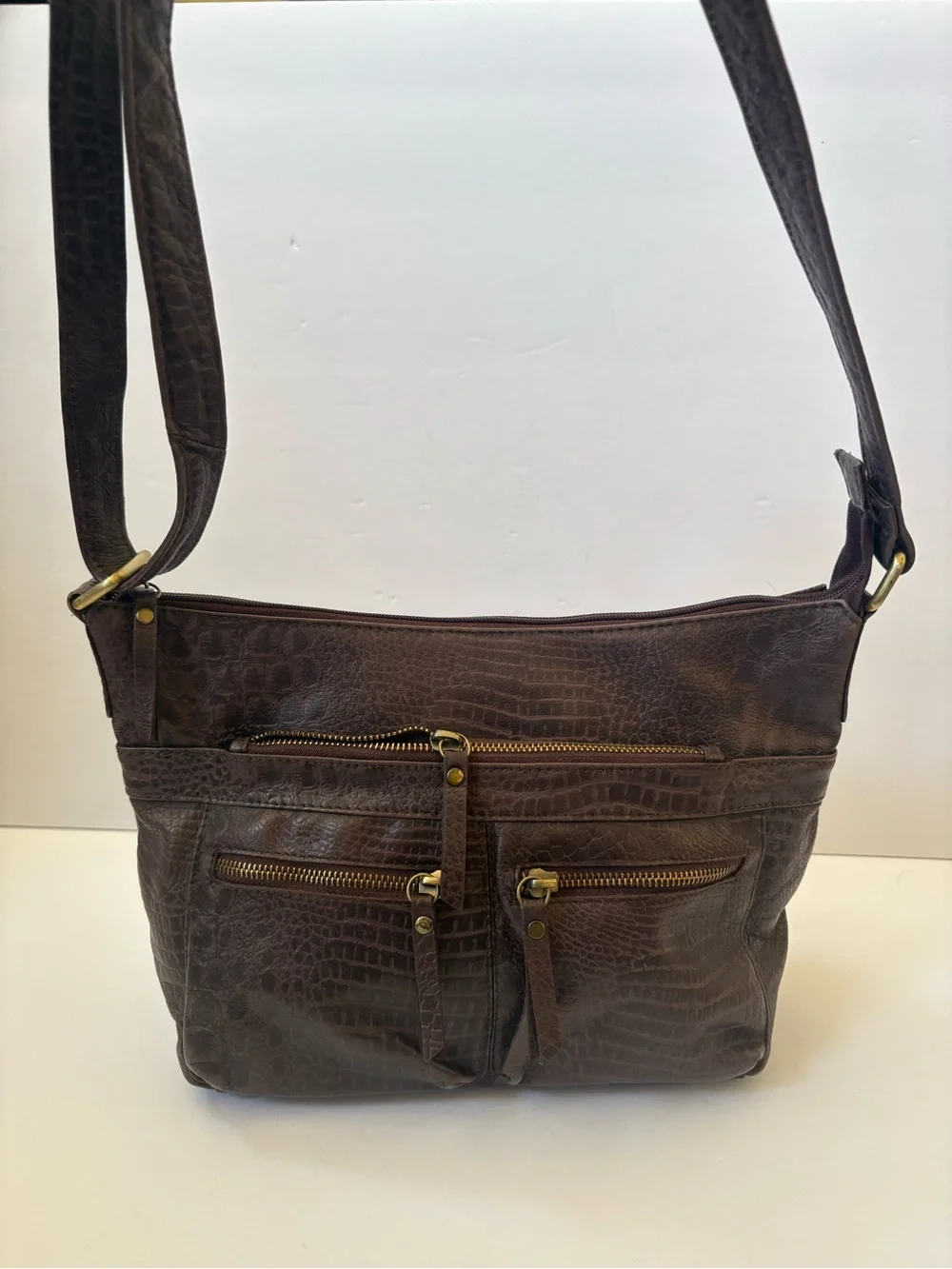 Great American Leather works Bag Purse Brown Snake Crossbody Career‎ Academia